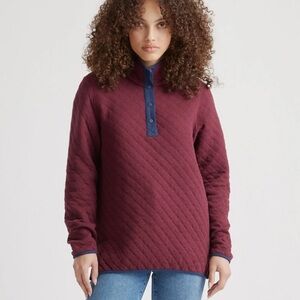 Quince Women’s reversible quilted Burgundy Ivory pullover in Size S